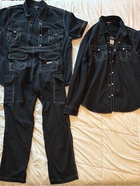 True Religion Black Set with White Contrast Stitching Bundle